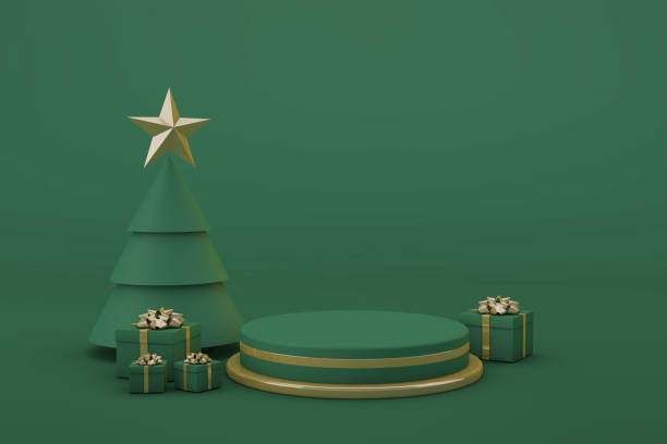 istock Green christmas podium with isolated background. 3d render 1341705321