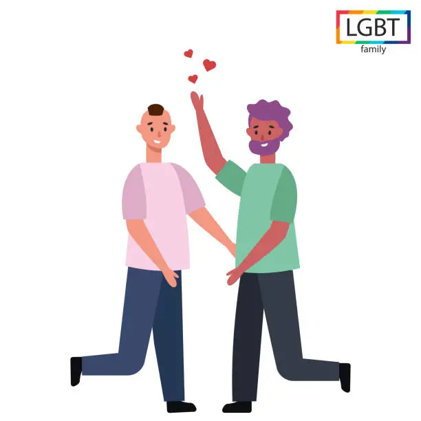 Vector illustration of LGBT family two men have fun dancing - Vector