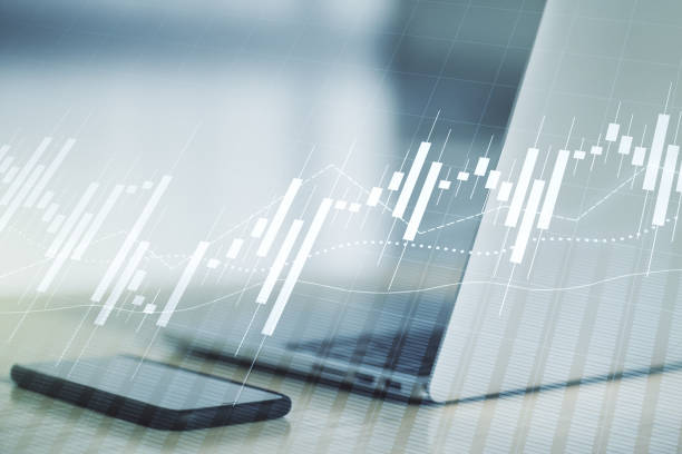 istock Abstract creative financial graph on modern laptop background, forex and investment concept. Multiexposure 1341709372