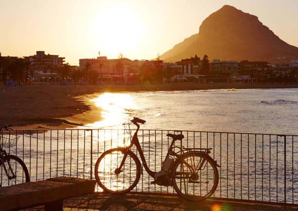 Javea Xabia sunset Arenal Beach with Montgo in Alicante Spain