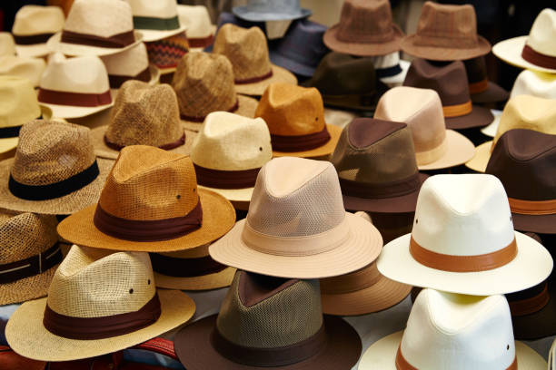 istock Hats in outdoor store stacked in rows 1341712710