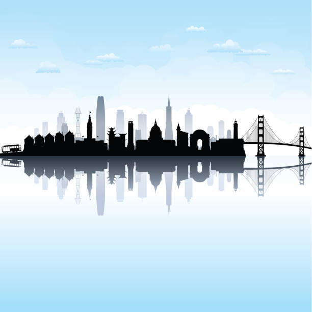 illustrazioni stock, clip art, cartoni animati e icone di tendenza di san fransisco (tutti gli edifici sono completi e mobili) - san francisco county skyline silhouette sky