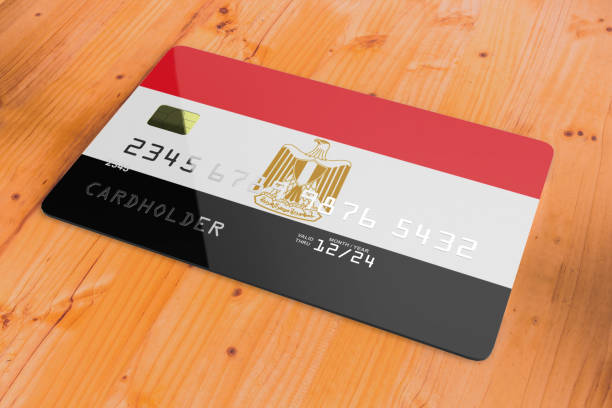 credit card with flag of egypt 3d - debt national landmark credit card paying imagens e fotografias de stock