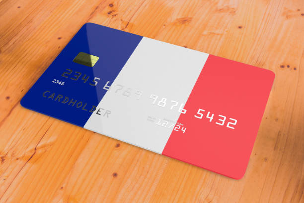 credit card with flag of france 3d - debt national landmark credit card paying imagens e fotografias de stock