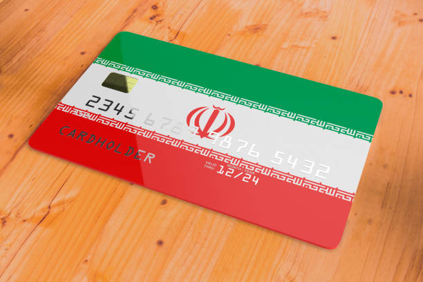 credit card with flag of iran 3d - debt national landmark credit card paying imagens e fotografias de stock