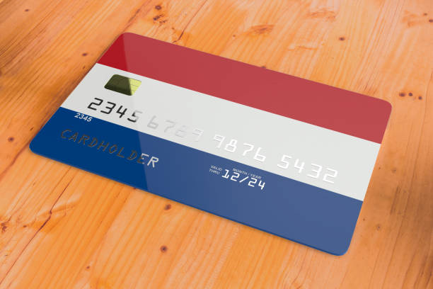 credit card with flag of netherlands 3d - debt national landmark credit card paying imagens e fotografias de stock