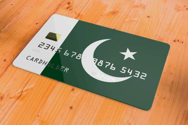 credit card with flag of pakistan 3d - debt national landmark credit card paying imagens e fotografias de stock