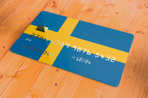 credit card with flag of sweden 3d - debt national landmark credit card paying imagens e fotografias de stock