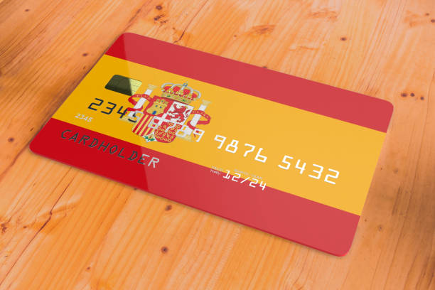 스페인 3d의 국기와 신용 카드 - debt national landmark credit card paying 뉴스 사진 이미지