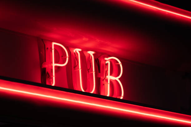 istock Red Illuminated signboard of pub 1341717150