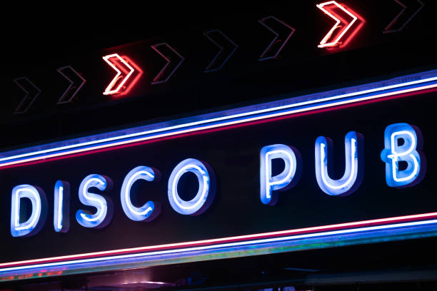 istock Illuminated red signboard of Disco pub 1341717194