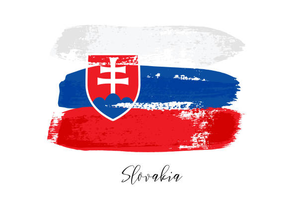 illustrazioni stock, clip art, cartoni animati e icone di tendenza di bandiera nazionale slovacca in pennellata, stile grunge, simbolo patriottico del paese slovacco - slovak flag