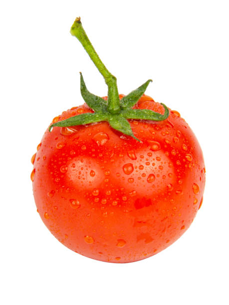 istock Fresh red tomato with wet drops isolated on the white background 1341717739