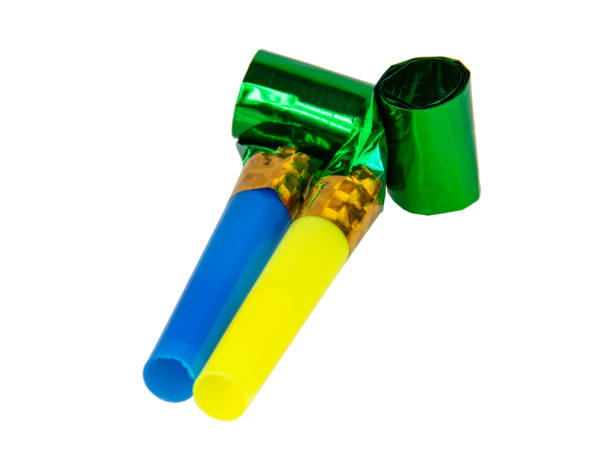 istock Carnival bright festive noisemaker or party whistle horn isolated on the white background 1341719047
