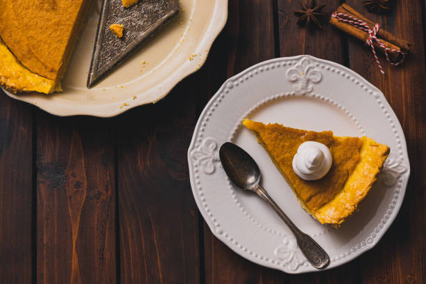 istock Thanksgiving holiday pumpkin pie with whipped topping 1341723126