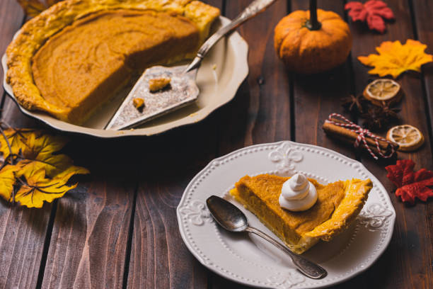 istock Thanksgiving holiday pumpkin pie with whipped topping 1341723132