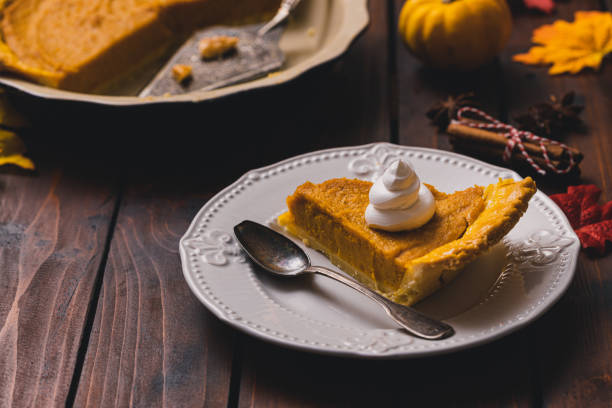 istock Thanksgiving holiday pumpkin pie with whipped topping 1341723133