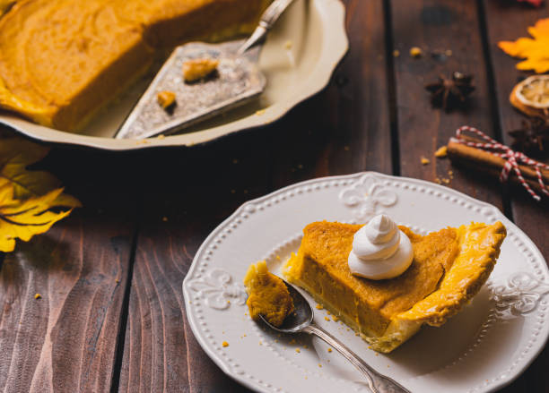 istock Thanksgiving holiday pumpkin pie with whipped topping 1341723139