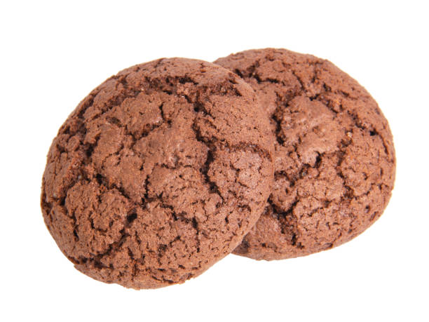 istock Two perfect dark chocolate cookies isolated on the white background 1341723735