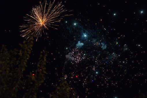 Holiday background  with  colorful firework in the night sky