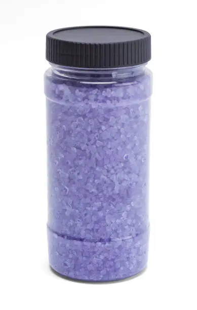 Lavendar Bath Salts in Glass Jar Cut Out on White.