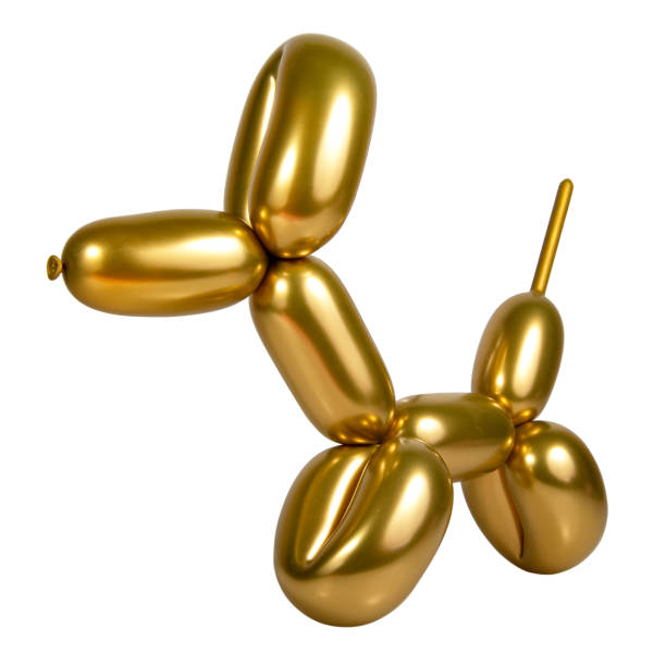 istock Gold bright balloon dog isolated on the white background 1341732280