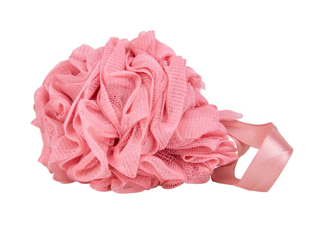 istock Pink puff sponge for shower bath isolated on the white background 1341732367
