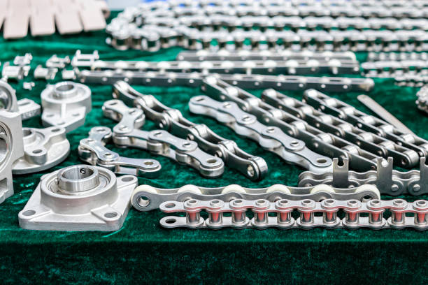 istock Transmission drive unit component e.g. various bearing and chain for industrial or transportation on table 1341732391