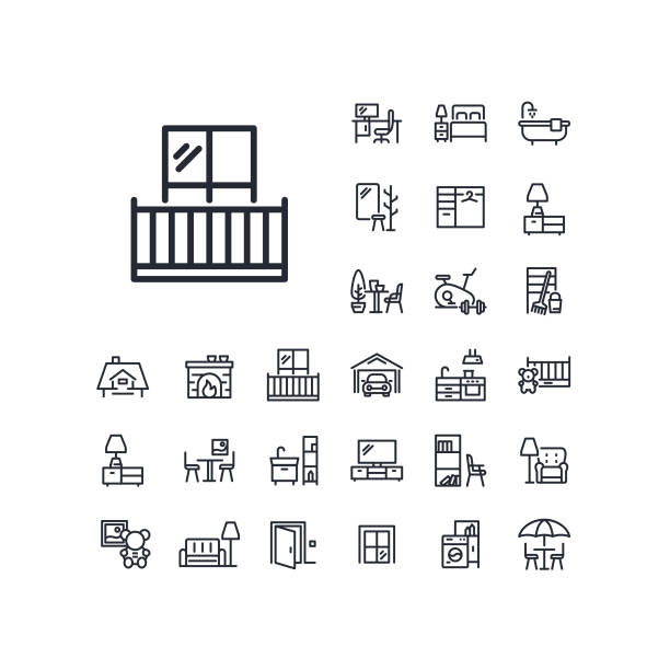 Balcony line icon in set on the white background. High quality outline symbol for web design or mobile app. balcony stock illustrations