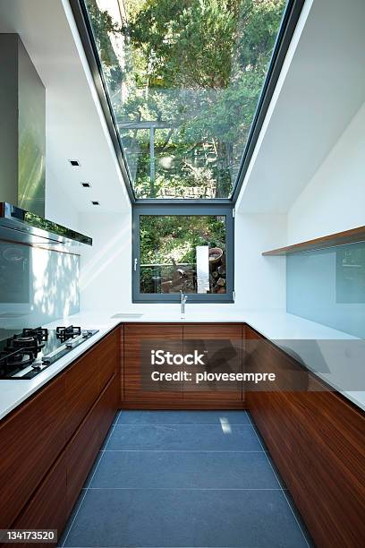 Kitchen With Panoramic Window Stock Photo - Download Image Now - Apartment, Architecture, Beauty