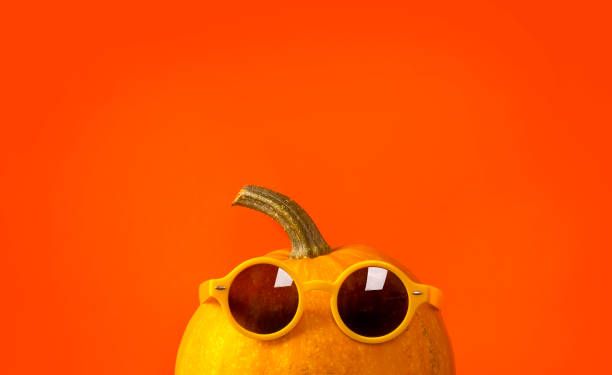 Thanksgiving Day or Halloween background with pumpkin wearing sunglasses. Thanksgiving Day or Halloween background with pumpkin wearing sunglasses. funny thanksgiving stock pictures, royalty-free photos & images