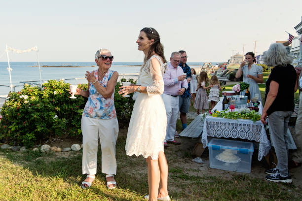 istock Small wedding celebrations in family beach house. 1341737396