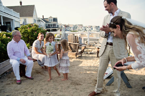 Bride and two ring bearers after the wedding