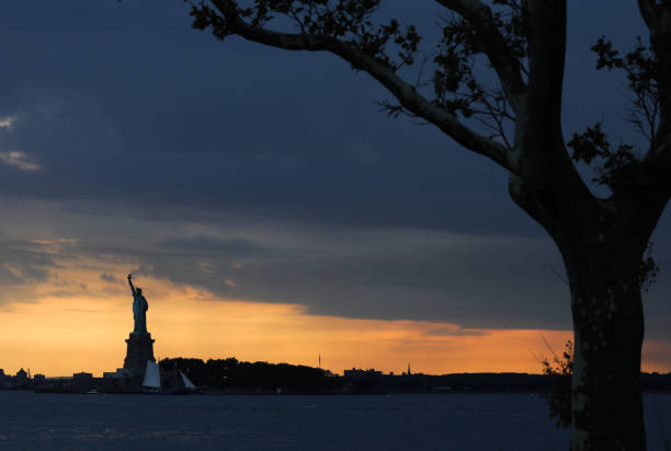 A striking image of the Statue of Liberty emerging from dense fog, symbolizing themes of uncertainty, resilience, and the struggle to uphold freedom in challenging times. The mist partially obscuring the iconic monument evokes a sense of mystery and ambiguity, reflecting societal and political turmoil, environmental concerns, or the fading clarity of ideals. The dark, moody tones heighten the atmosphere of tension, inviting contemplation on the future of liberty and justice in an ever-changing world.