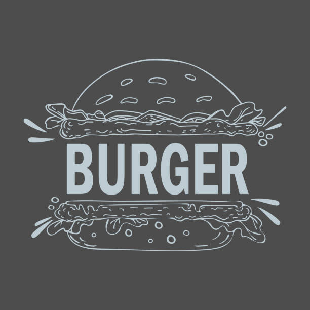 illustrations, cliparts, dessins animés et icônes de logo mot burger stylisé comme fast food - vector - white food and drink industry hamburger cheeseburger