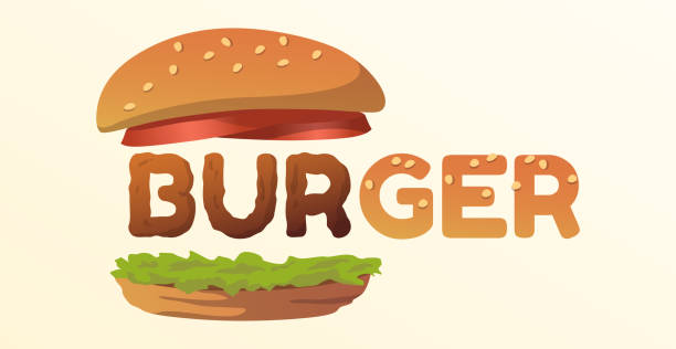 illustrations, cliparts, dessins animés et icônes de logo mot burger stylisé comme fast food - vector - white food and drink industry hamburger cheeseburger