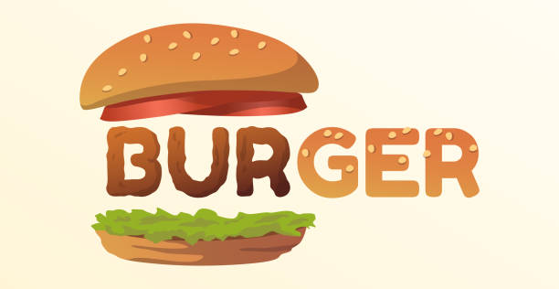 illustrazioni stock, clip art, cartoni animati e icone di tendenza di parola logo burger stilizzato come fast food - vector - white food and drink industry hamburger cheeseburger