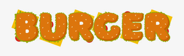 illustrazioni stock, clip art, cartoni animati e icone di tendenza di parola logo burger stilizzato come fast food - vector - white food and drink industry hamburger cheeseburger