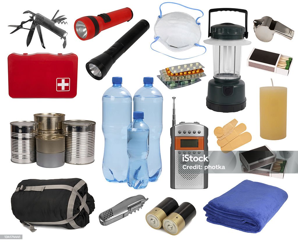 Objetos úteis em uma situação de emergência - Foto de stock de Kit de Primeiros Socorros royalty-free