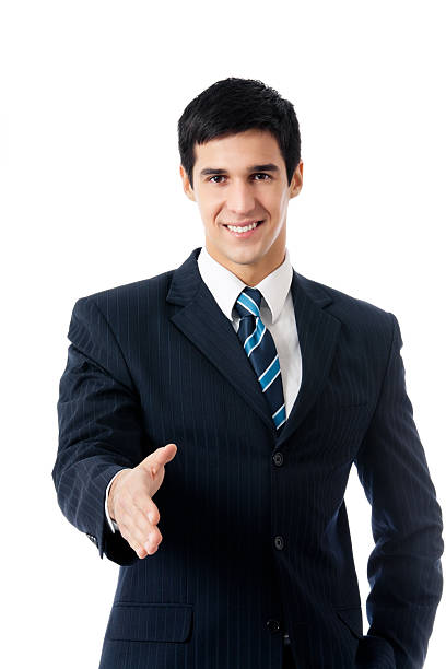 istock Business man giving hand for handshake, isolated 134174553