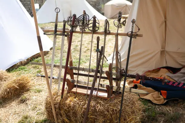 17th century ancient cold weapon at military camp