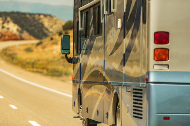 istock Diesel Pusher RV Motor Coach on a Highway 1341751305