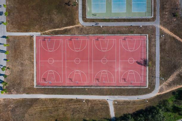 istock Empty basketball courts. View from the drone perpendicularly down 1341755324