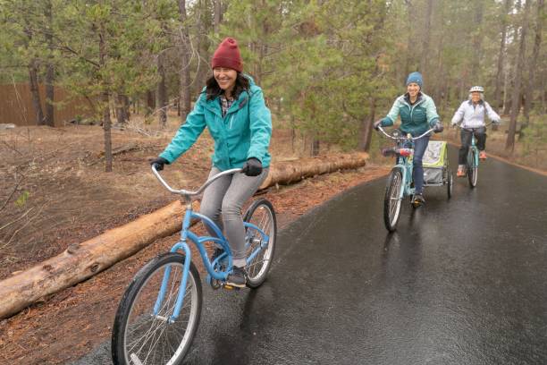 Multi-generation family enjoying the outdoors on a rainy day