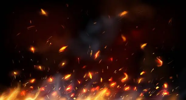Vector illustration of Campfire, fireplace flying sparks, burning flame