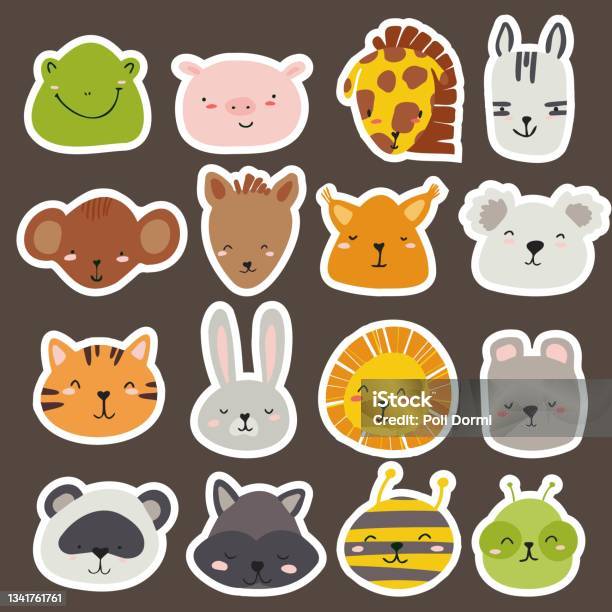 Cute Animal Stickers Smiling Adorable Animals Faces Kawaii Sheep And Funny  Chicken Cartoon Vector Illustration Set Stock Illustration - Download Image  Now - iStock