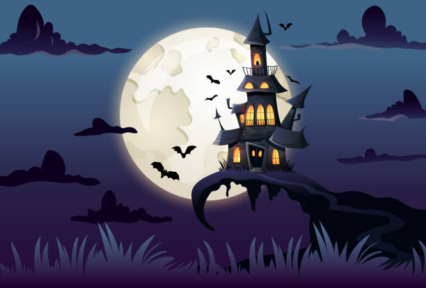 Ilustración de Paisaje De Halloween Con Espeluznante Castillo Embrujado Y Fondo De Luna Llena Con Murciélagos Ilustración Vectorial De Dibujos Animados y más Vectores Libres de Derechos de Halloween - iStock Ilustración de Paisaje De Halloween Con Espeluznante Castillo Embrujado Y Fondo De Luna Llena Con Murciélagos Ilustración Vectorial De Dibujos Animados y más Vectores Libres de Derechos de Halloween - iStock