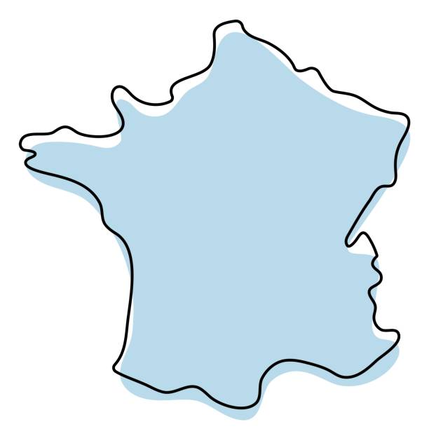 프랑스 아이콘의 양식에 일치시키는 간단한 윤곽지도. 프랑스 벡터 일러스트의 블루 스케치 맵 - france stock illustrations