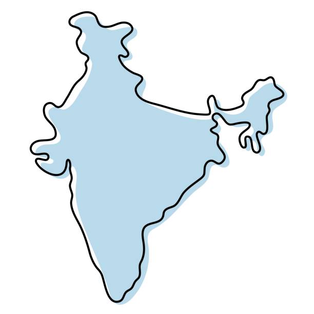 illustrations, cliparts, dessins animés et icônes de carte simple stylisée de l’icône de l’inde. carte d’esquisse bleue de l’illustration vectorielle de l’inde - india