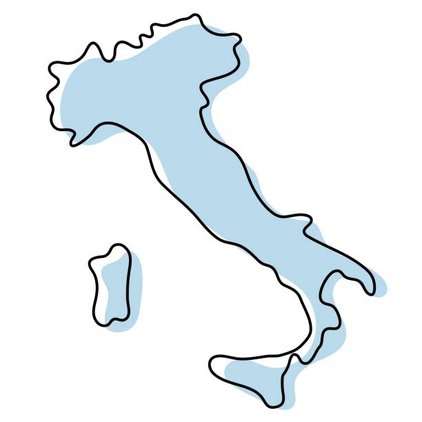 stylized simple outline map of italy icon. blue sketch map of italy vector illustration - 義大利 幅插畫檔、美工圖案、卡通及圖標